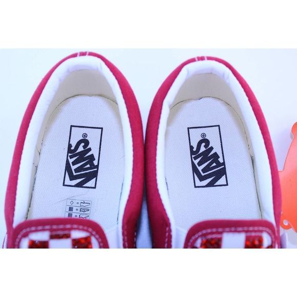 Vans Checkerboard Classic Slip-On Red White Crystal Sneakers Girls Size 2 M NEW - Picture 10 of 12